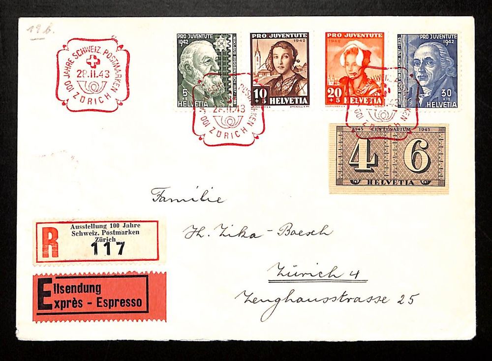 1942 Satzbrief Pro Juventute + W16 100 J. SCHWEIZ. POSTMARKE (Gebraucht ...