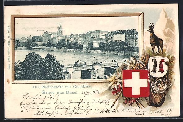 Cartes postales: Basel, Alte Rheinbrücke mit Grossbasel, – D'occasion à Berlin par bartko-reher