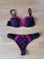 Damen Dessous Set schwarz pink Spitze guter Zustand