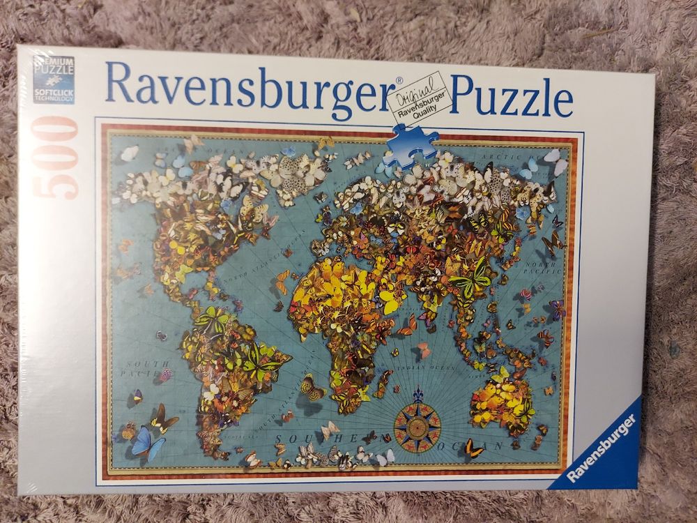 Ravensburger Puzzle: Ravensburger Puzzle 500. Weltkarte mit Schmetterlingen. NEU – Nuovo e nell'imballaggio originale da Altishofen venduto da tammy05