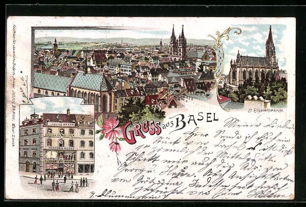 Cartoline postali: Litho Basel, Geschäft von Julius Brann, – Usato da Berlin venduto da bartko-reher