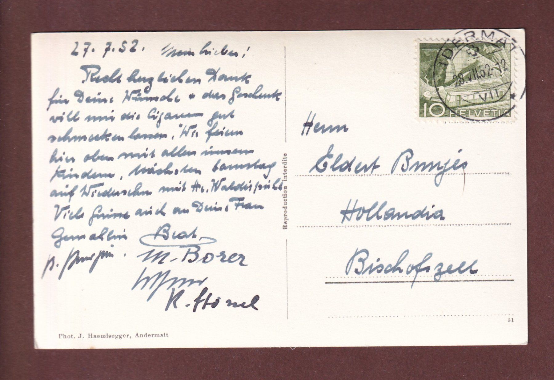 Cartoline postali: ANDERMATT gegen Oberalp - 1952 – Usato da Pully venduto da nicecards-shop 1