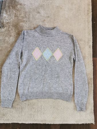Pullover Rautenmuster, Gr. S, mit Wolle/Kaschmir, grau, NEU