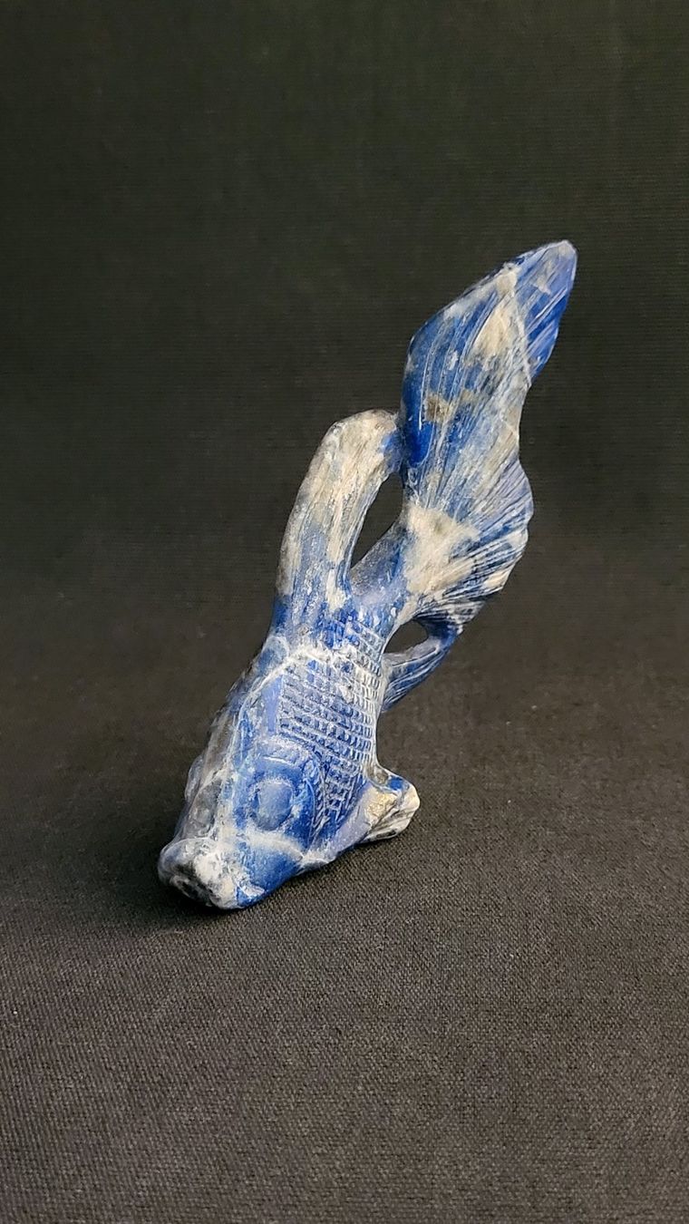Statuette: Handgeschnitzter Sodalith-Goldfisch – Usato da Basel venduto da spinne02 1