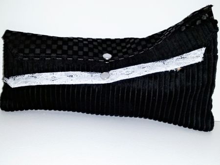 Handmade Clutch Bag Black Corduroy with Lace Detail. New