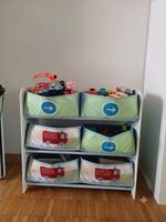 Toy storage shelf with 6 fabric bins good condition