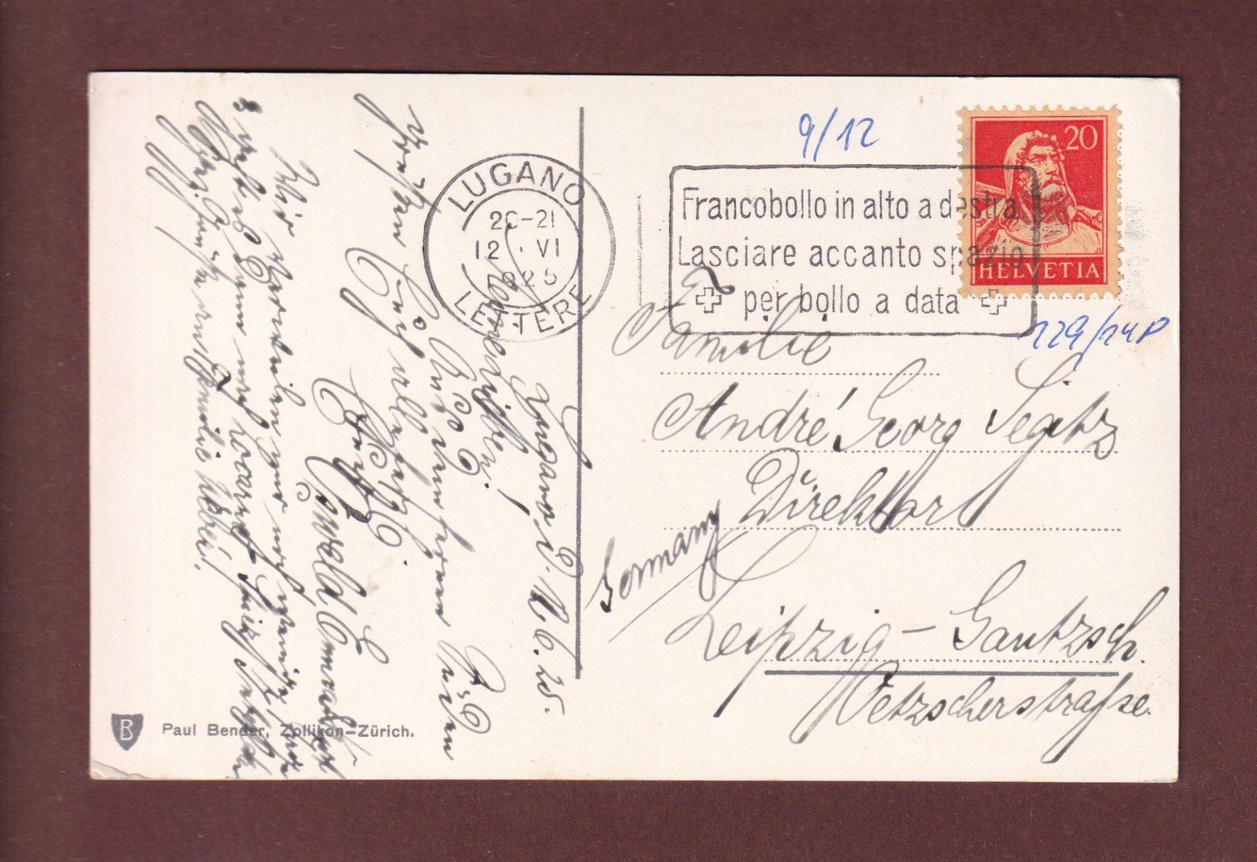 Ansichtskarten: LUGANO - San Salvatore - 1925 – Gebraucht aus Pully von nicecards 1