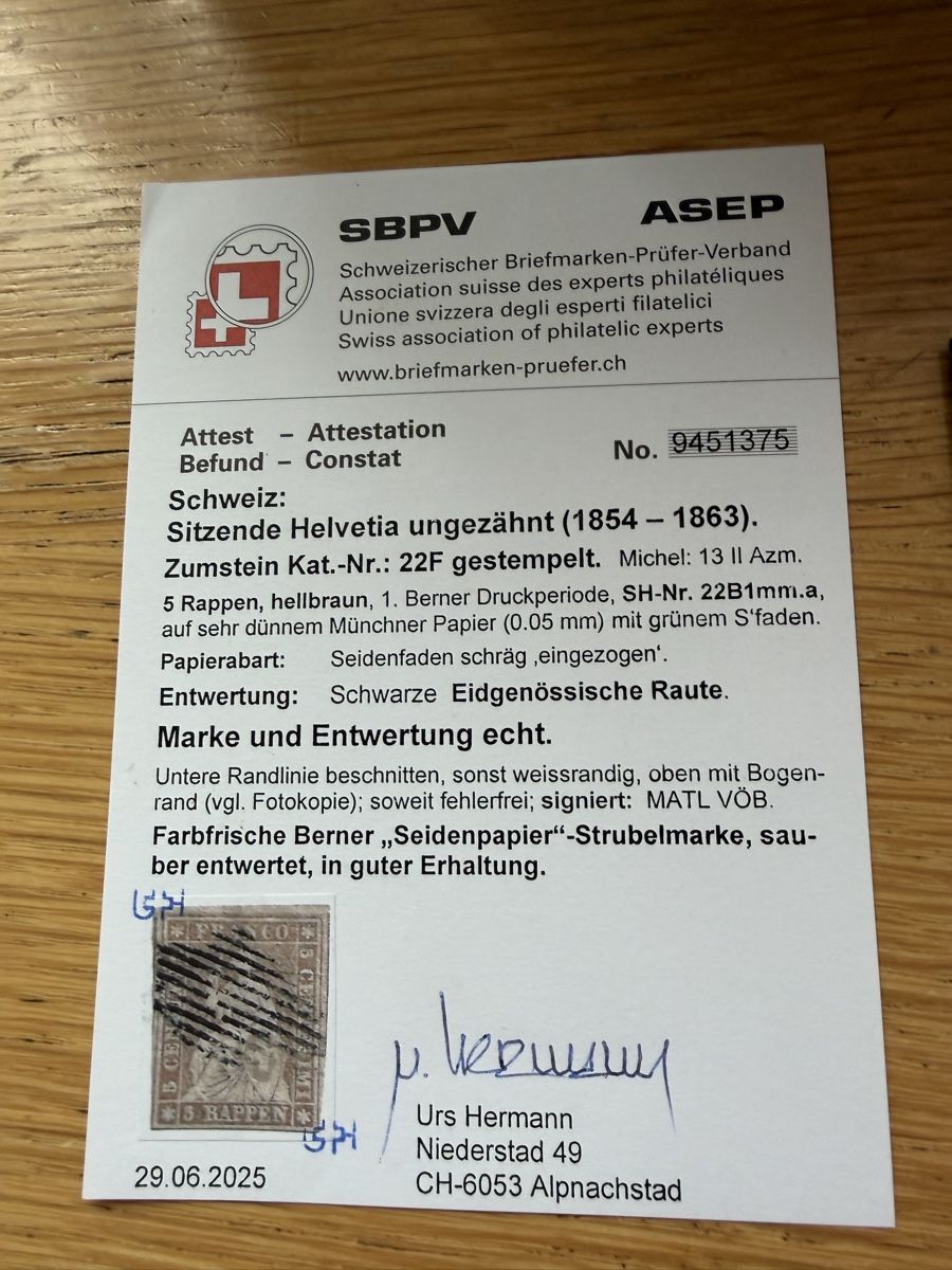 Tous les timbres: 2 Strubel 22F und 23F mit Attest – D'occasion à Murgenthal par Tina_4055 2