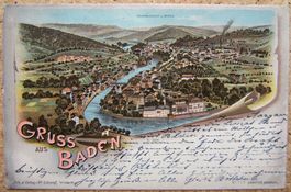 SCHLUMPF-LITHO GRUSS AUS BADEN 1900