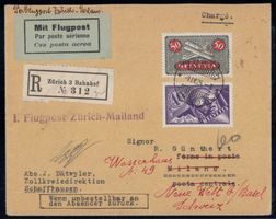 Flugpost 1925 F9 + F7 auf Brief v. Zürich, 165.-+