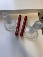 2er Set Glas Kerzenständer + 2 rote Kerzen, neu