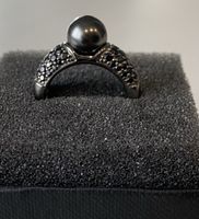 Silber Ring  Grösse 53/54 mit schwarzen Steinen + Perle 