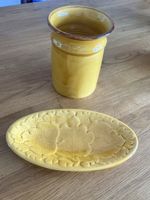 Keramik Set Gallaur Frankreich gelb Vase und Schale
