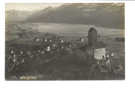 Sargans (SG) Blick auf Schloss und Rheintal-Ebene - 1924