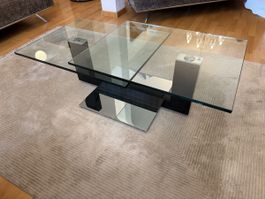 Design Couchtisch, 360 Drehbar Glas, Korpus Schwarz 👍