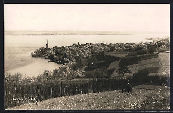 Cartoline postali: AK Berlingen, Blick auf den Ort und See – Usato da Berlin venduto da bartko-reher