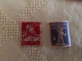 2 Briefmarken Helvetia "TELL"&"TELLKNABE"