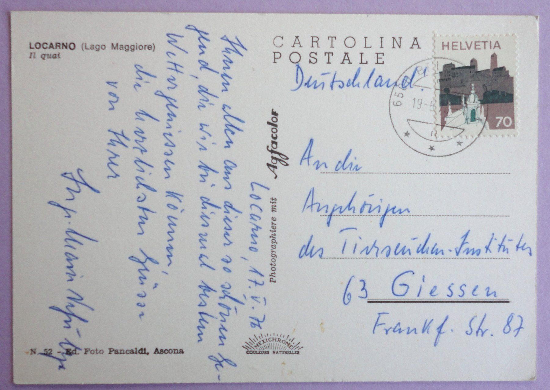 Cartoline postali: Locarno - Il quai – Usato da Fétigny venduto da Billy2miny 1