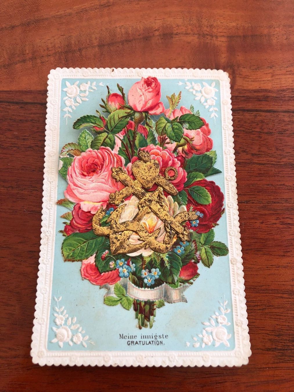 Karten: Antike Doppelbild Postkarte, Blumen & Anker – Gebraucht aus Schübelbach von Dolly990_2