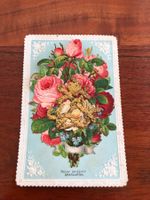 Antike Doppelbild Postkarte, Blumen & Anker