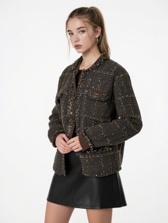 Basler Boucle Blazer Jacke braun lila Glitzer Gr. 52