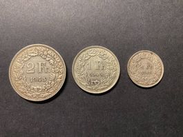 Monnaie / Suisse / 1945 : Frs 2.- + Frs 1.- + Frs 0,50
