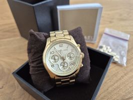 Original Michael Kors Damenuhr, goldfarben, Batterie leer