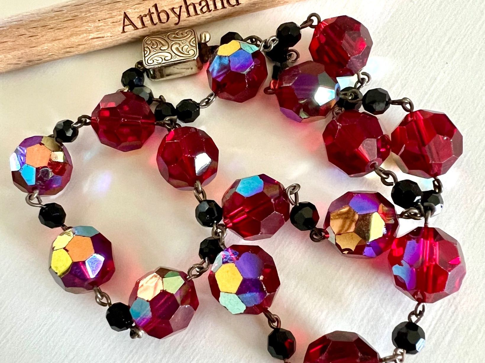 Catenine: Art Déco - Brillierende Silberkette 800 Auroraborealis Rot – Usato da Ruswil venduto da artbyhand 1