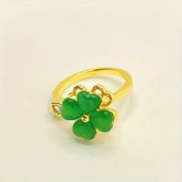 18k vergoldet Drehbarer Ring Klee Grüne Blume  verstellbar