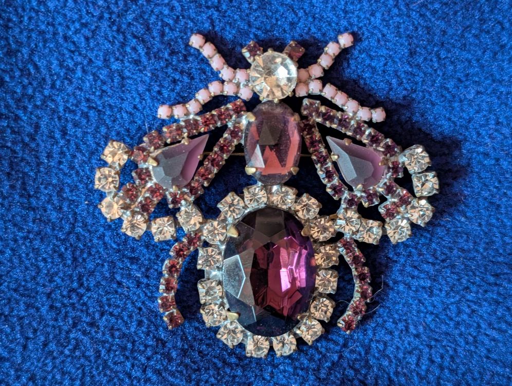 Broche Vintage Art Déco Années 50 - Strass Blancs Ovale - Occasion