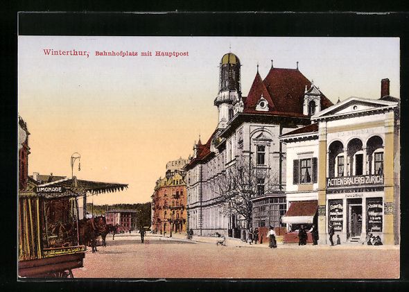 Ansichtskarten: Winterthur, Bahnhofplatz mit Hauptpost – Gebraucht aus Berlin von bartko-reher