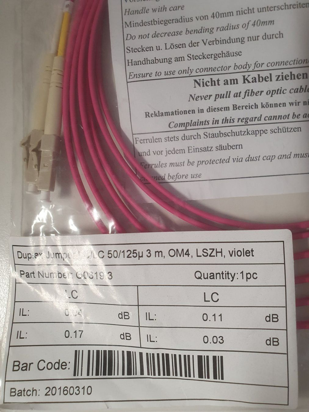 IBM Cavi: LWL-Patchkabel Multimode LC – LC, LC-LC OM4, Duplex, 3 m 3m – Nuovo e nell'imballaggio originale da Zürich venduto da Alibaba1234 2