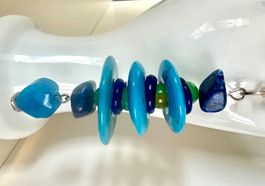 11cm Anhänger Türkis, Chrysopras, Achat, Silber an Lederband