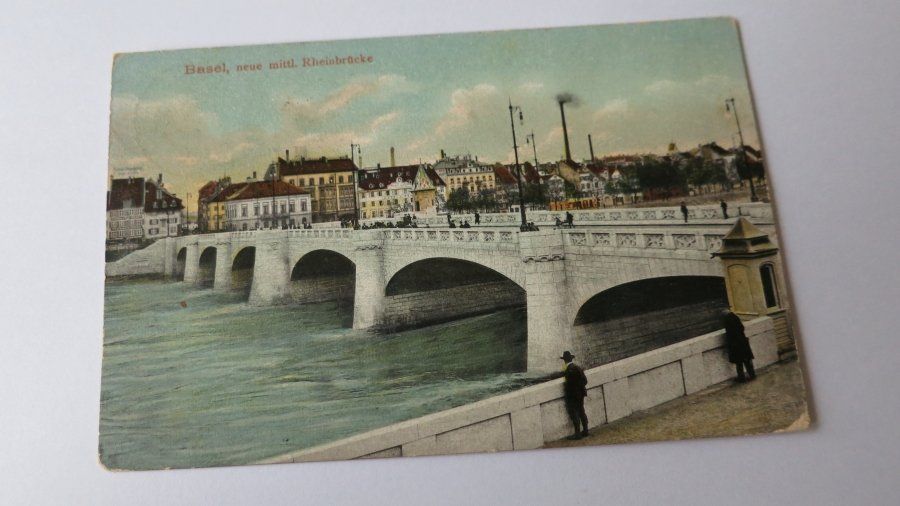 Cartoline postali: Basel - neue mittlere Rheinbrücke - 1909 – Usato da Jona venduto da centumprata