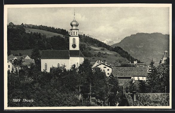 Ansichtskarten: AK Thusis, Kirche mit Umgebung – Gebraucht aus Berlin von bartko-reher
