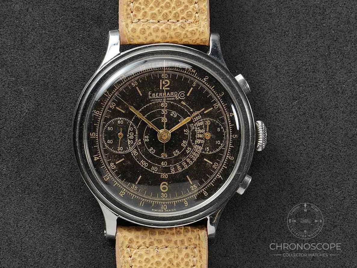 Eberhard & Co. Orologi: Eberhard Pre Extra Fort Chronograph Galvanic Multiscale Gilt – Usato da Luzern venduto da ChronoScope6004