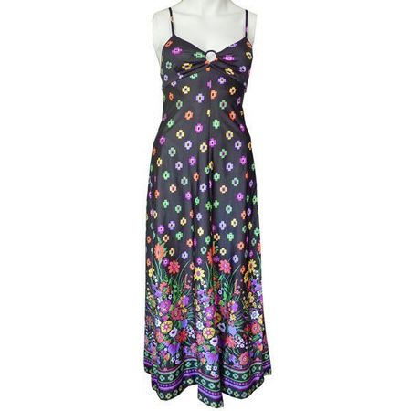 Kleid Gr. XS Trägerkleid Jersey lang Hippie VINTAGE 1970s