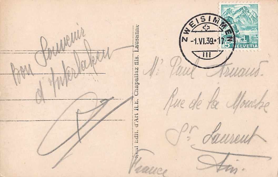 Ansichtskarten: GRUSS aus ZWEISIMMEN - 2 alte Ansichtskarten 1939 &83 – Gebraucht aus Lufingen von philatelieshop 1