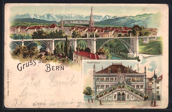 Cartes postales: Litho Bern, Totalansicht mit Brücke, Ra – D'occasion à Berlin par bartko-reher