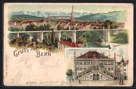 Litho Bern, Totalansicht mit Brücke, Ra