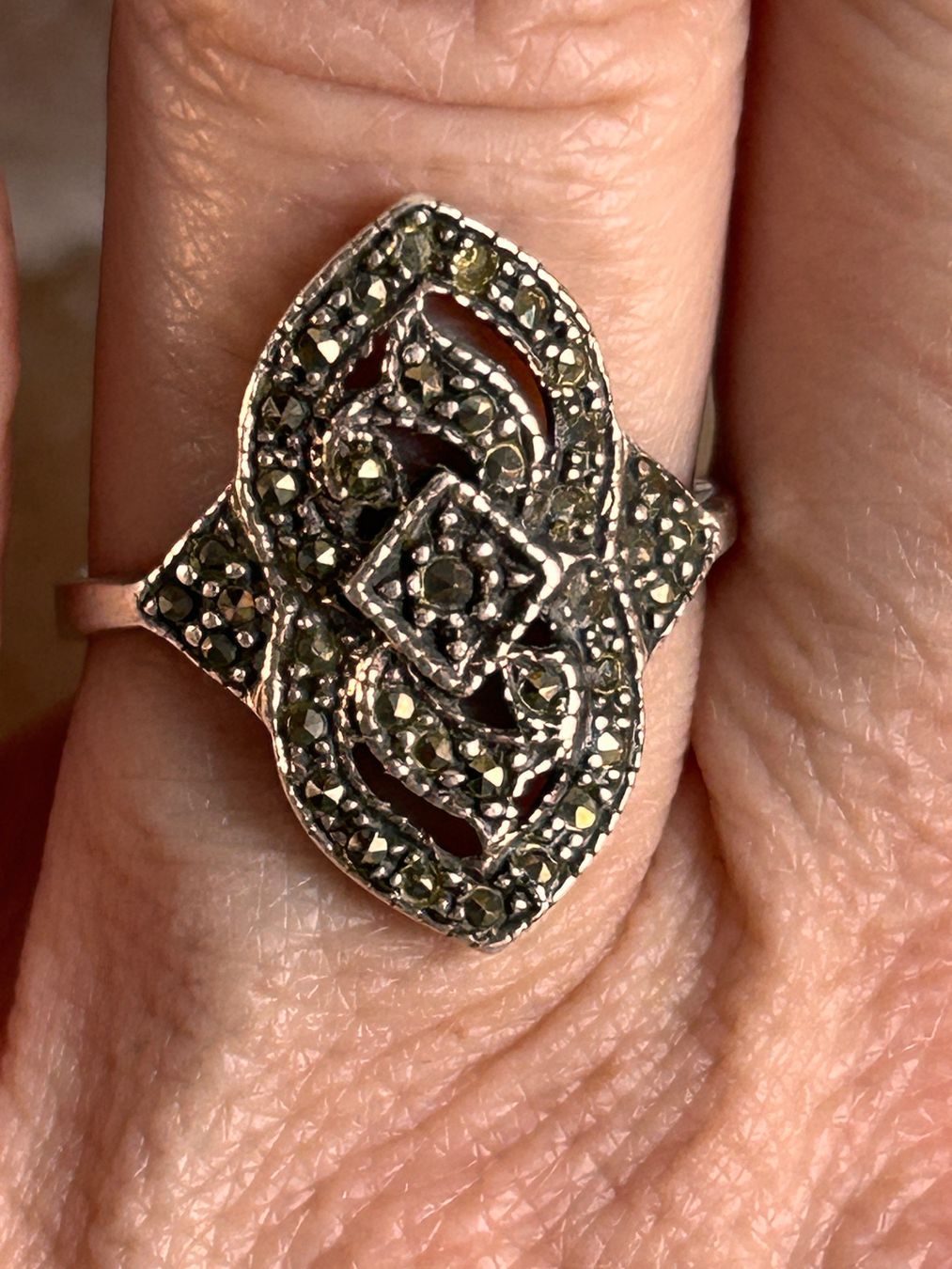 Anelli: Vintage Silberschmuck: Markasit Ring (Grösse 54.5) – Usato da Dittingen venduto da Bellevista