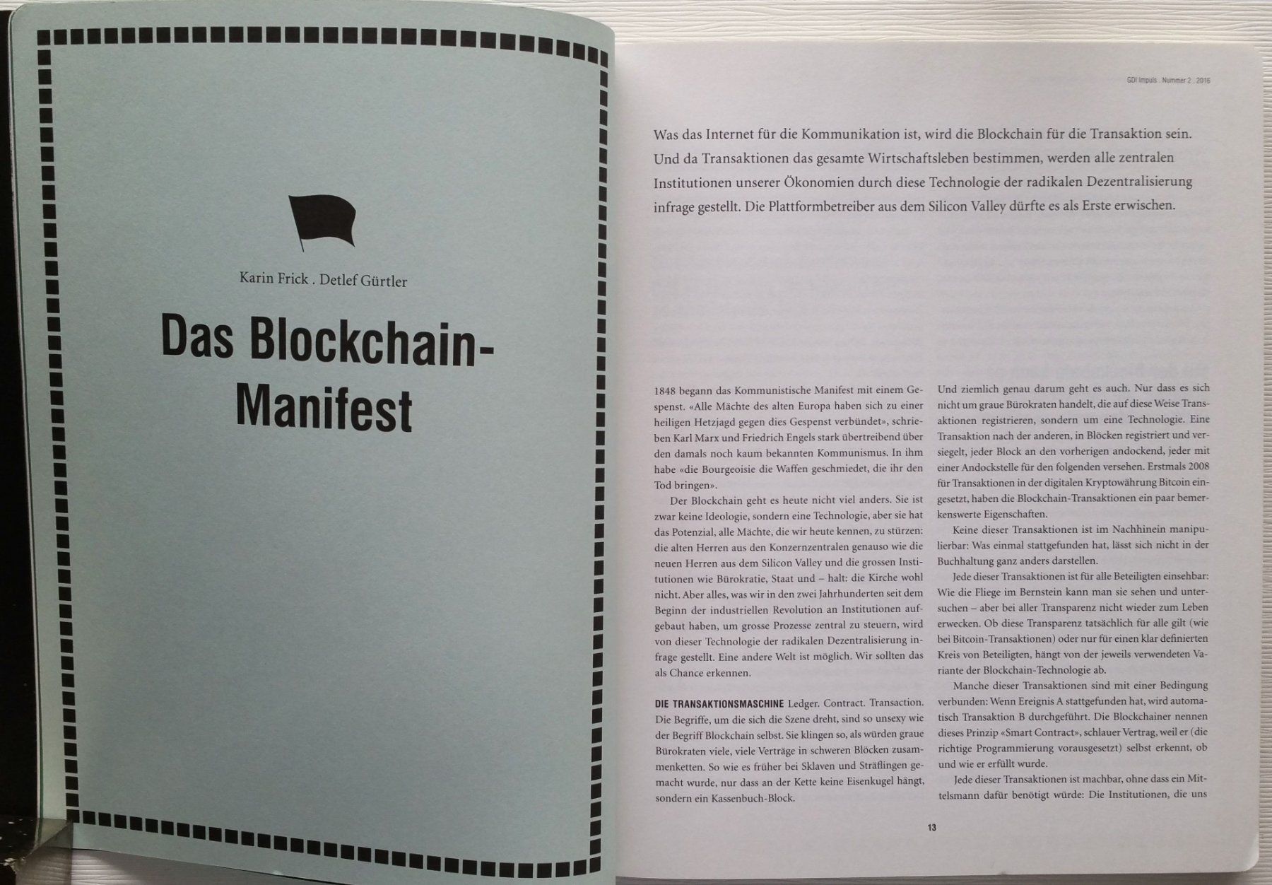 Libri: Das Blockchain-Manifest - GDI IMPULS Nr. 2 / 2016 – Usato da Oberriet SG venduto da ganesh435 5