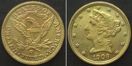 USA 5 Dollars 1906 D für Vitrine BITTE LESEN!