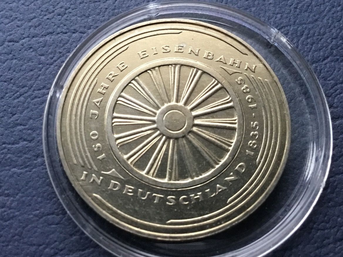 Alle Münzen: 5 DM 150 Jahre Eisenbahn 1985 G. – Neu (gemäss Beschreibung) aus St. Margrethen SG von alfapeugeot10