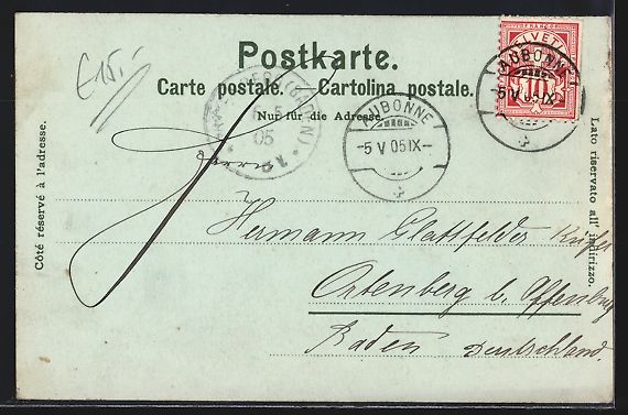 Cartoline postali: Lithographie Aubonne, Promenade du Chene – Usato da Berlin venduto da bartko-reher 1