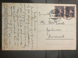 Kunstkarte 1926 Paar 5Rp. Tellknabe Bahnpost Zug 3851