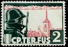 Soldatenmarke 2.WK, Ter Füsilier Kp 2, Kreuz, dgrü, Wi Ter 8
