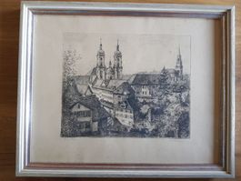 Bild Radierung von Hermann Schroer Dom Kloster St. Gallen