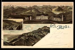 Litho Rigi, Panorama mit Hotels, Spiez, 