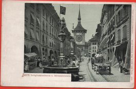 BERN Zeitglockenthurm und Bärenbrunnen - Pferde-Fuhrwerk